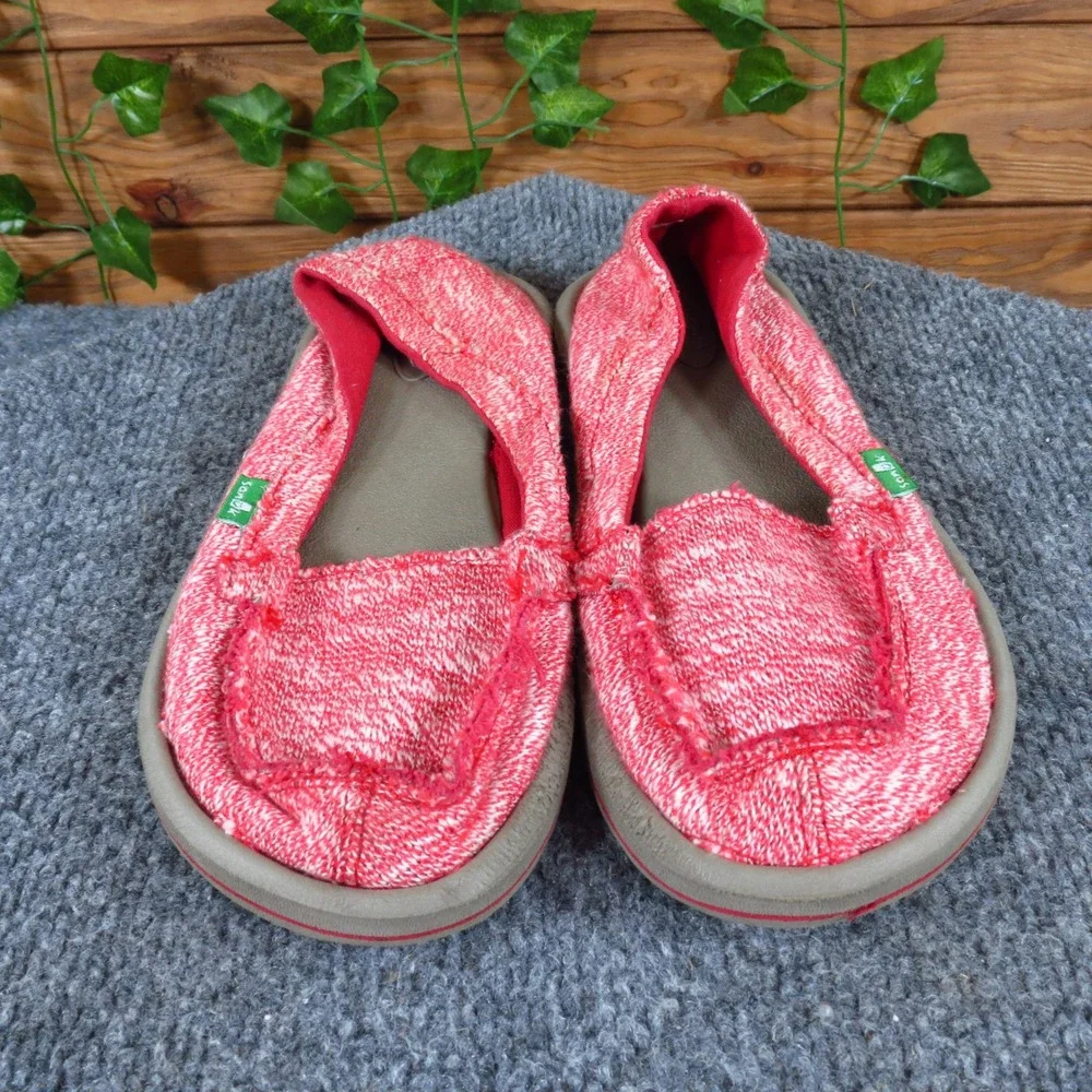 Sanuk‎ Donna Girls Loafer Slip On Shoe Size 4Y Casual Comfort Pink White Marl